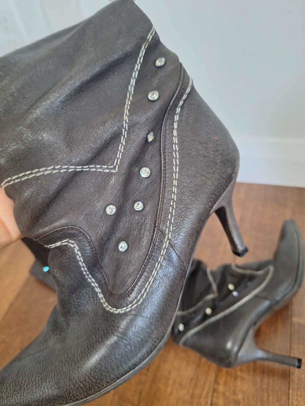 Women's Dark Brown Leather High Heel Boots (Handmade) - Picture 3 of 4